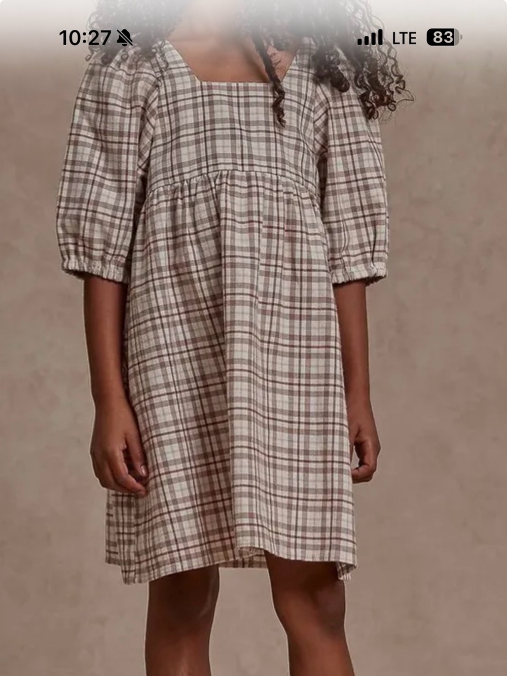 Rylee + Cru Cream and Brown Plaid Square-Neck Mini Dress